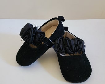Black Velvet Baby Shoes,  Flower Girl