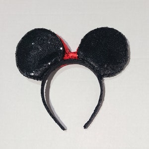 Black Sequins Minnie Mouse Ears, Minnie Mouse Headband, Disney Headband image 2