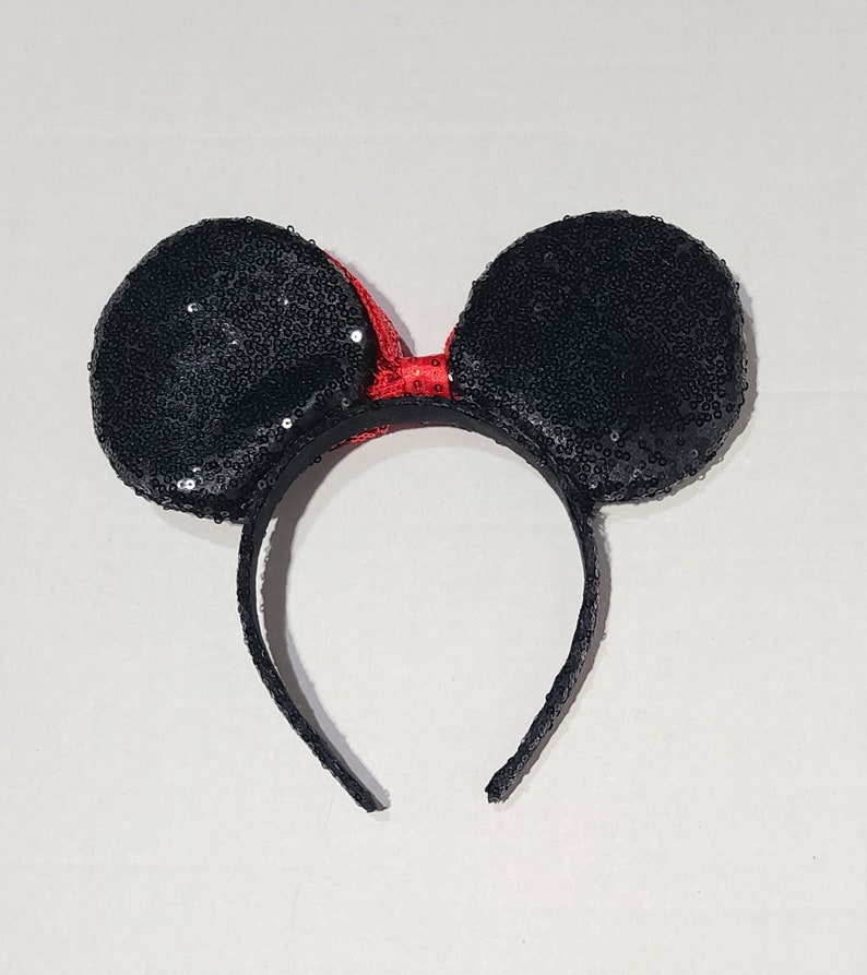 Black Sequins Minnie Mouse Ears, Minnie Mouse Headband, Disney Headband image 2