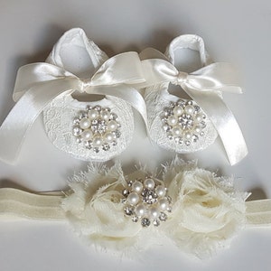 Baby Crib Shoes and Headband, Christening Shoes image 1