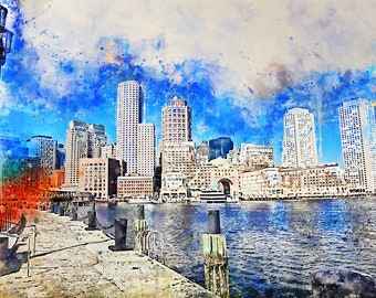 Boston Skyline Canvas Etsy