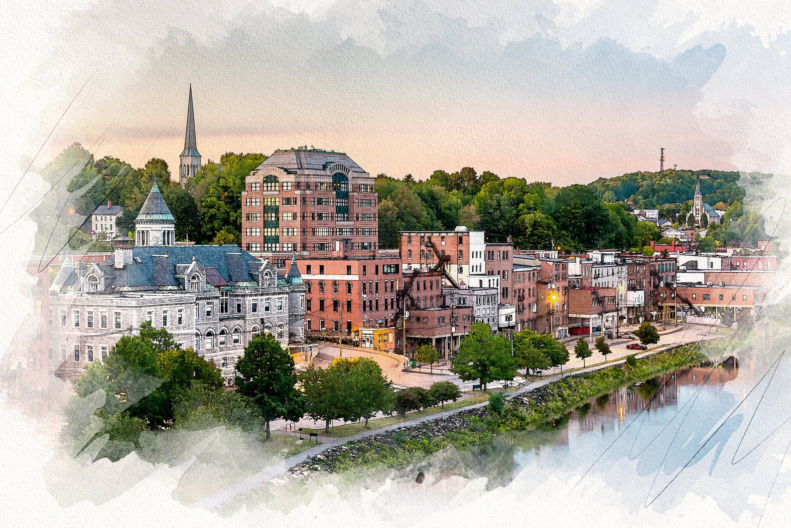 Augusta Maine Watercolor Canvas Augusta Maine Canvas Print Etsy