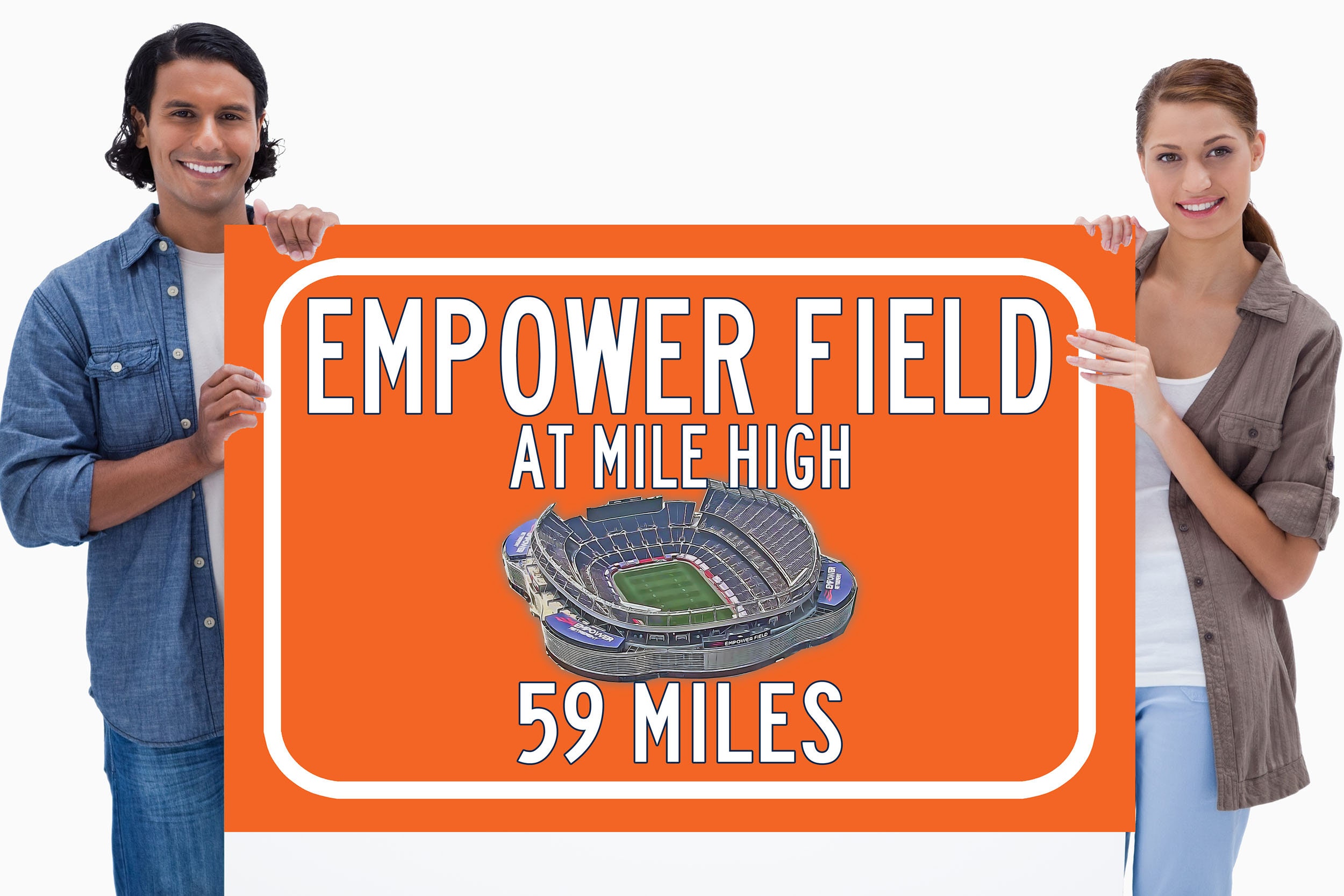 Denver Broncos Empower Field - millas al estadio señal de tráfico de carretera personalizar el - Imagen 8 de 13