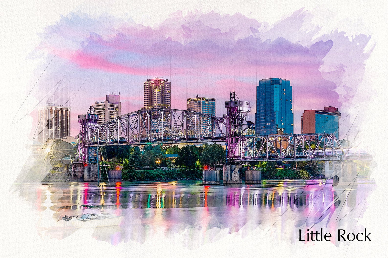 Little Rock Arkansas Skyline Sketch Watercolor Canvas Little Etsy