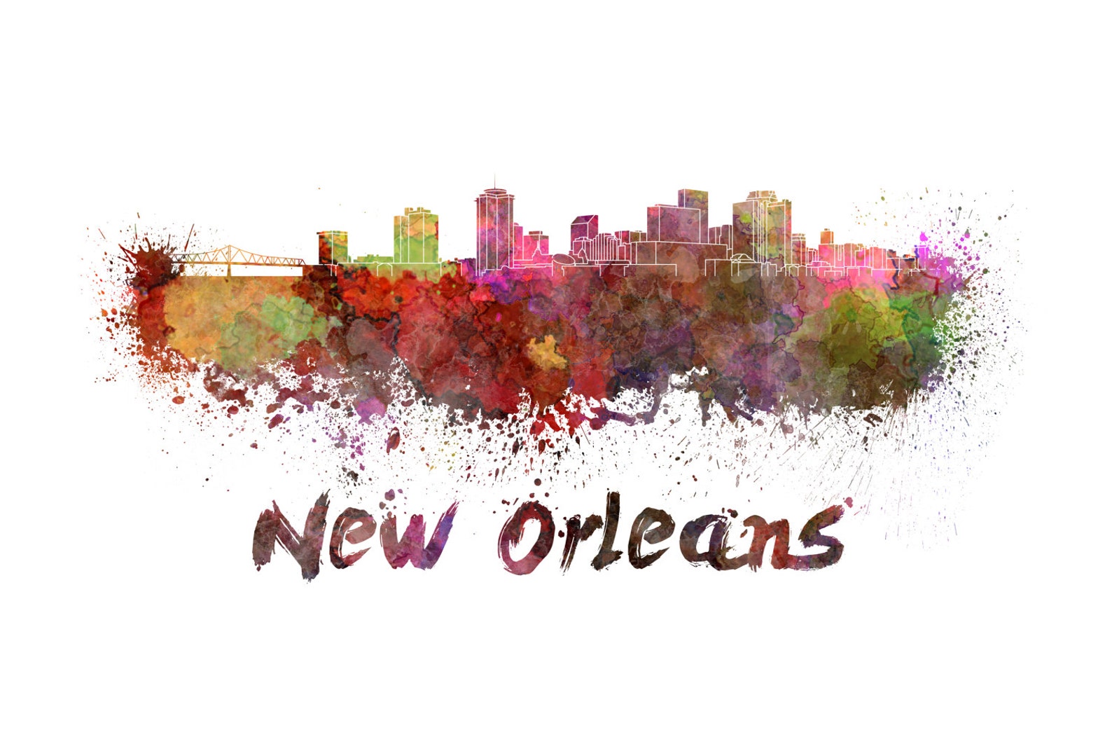 New Orleans Skyline Watercolor Canvas New Orleans Canvas - Etsy