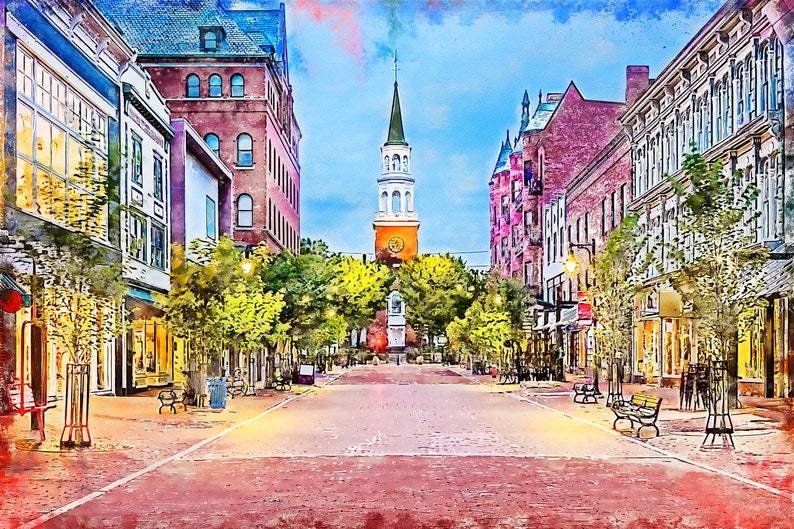Burlington Vermont Watercolor Canvas Vermont Watercolor Etsy