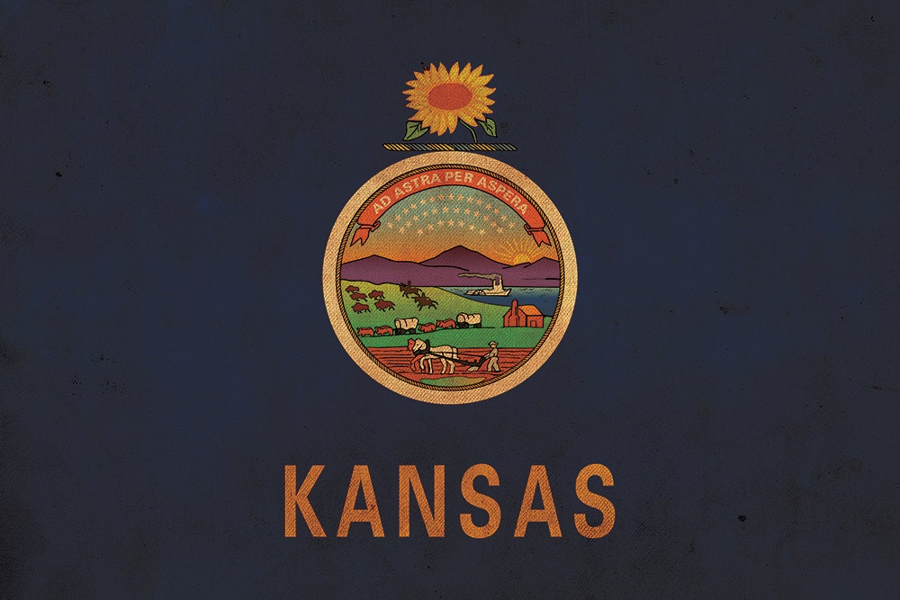 Vintage Kansas Flagge auf Leinwand, Kansas, Flagge, Wandbild, Kansas Foto, Kansas Pri - Bild 5 von 6