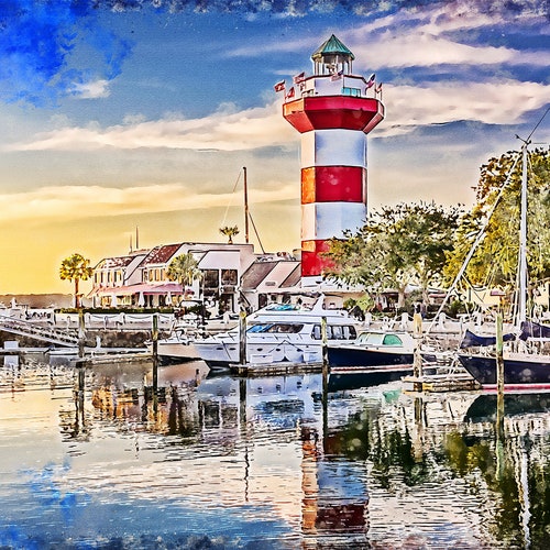 Hilton Head SC Watercolor Hilton Head Lighthouse Canvas Etsy