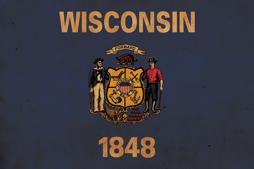 Vintage Wisconsin Flag on Canvas, Wisconsin, Wall Art, Wisconsin Photo, Wiscons - Picture 5 of 6