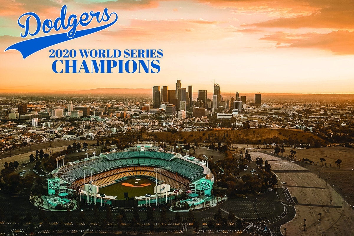 Los Angeles Dodgers World Champs 2020 Dodger Stadium Canvas, LA Skyline Printed
