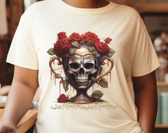 Bloom Skull Shirt, Halloween Shirt, Floral Skull Boho Graphic Tee, Womens Fall Shirt, Flower Skull Skeleton TShirt, Skeleton Blooms