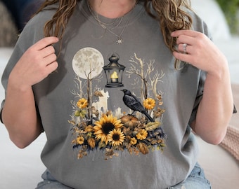 Spooky Raven Halloween Shirt, Halloween Shirt, Vintage Halloween Aesthetic Shirt, Spooky Crow Tee,  Black Crow shirt, Halloween  Raven Shirt