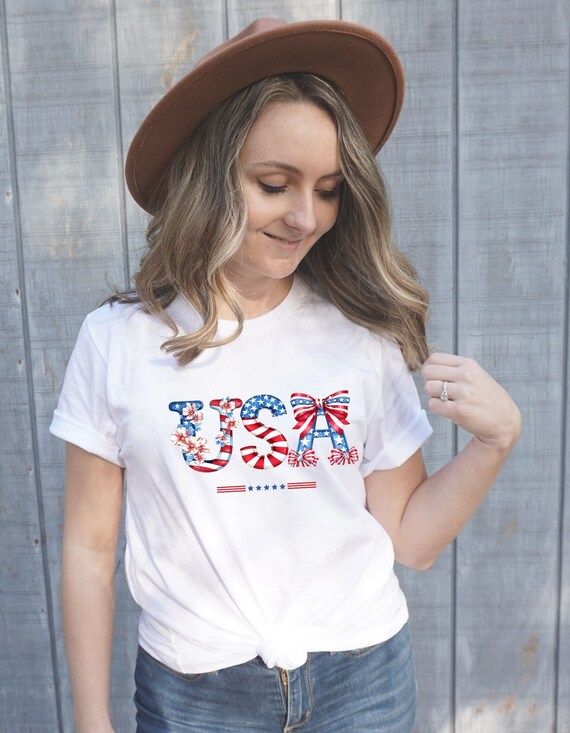 American Graphic Tee, Trendy Fourth of July Shirt, Patriotic Shirt, USA Graphic Tee, Patriotic Shirt, Bows Patriotic Shirt