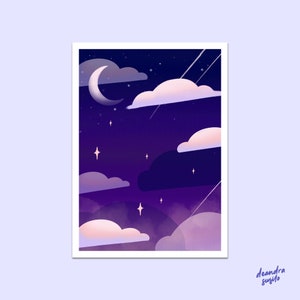 Over the Moon Art Print | Digital Illustration | Aesthetic Room Decor | A5 Wall Art