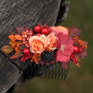 Autumn flower hair comb, wedding hair comb image 2