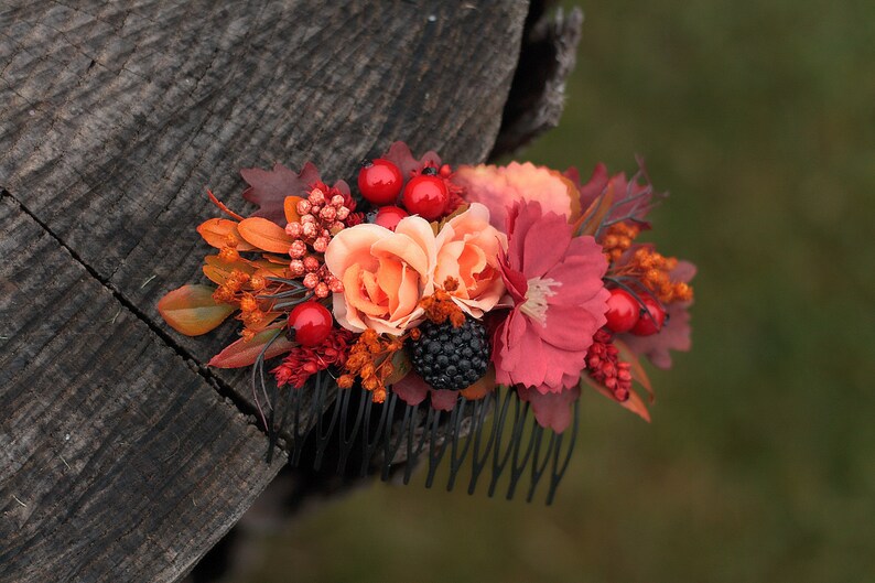 Autumn flower hair comb, wedding hair comb image 2
