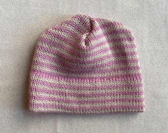 Handmade Knit Beanie - Pink & Ivory