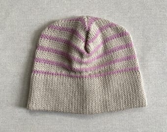 Handmade Knit Beanie - Ivory & Pink