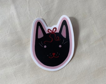 cute cat sticker | black cat sticker | cat with bow | vinyl sticker