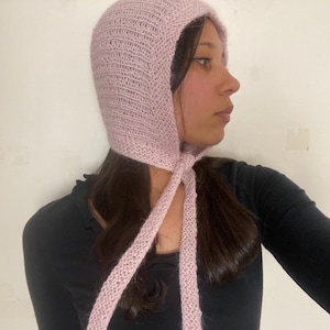 Knit Bonnet Pattern PDF, Vintage Tie Hood Scarf, Beginner Friendly
