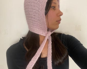 Knit Bonnet Pattern PDF, Vintage Tie Hood Scarf, Beginner Friendly