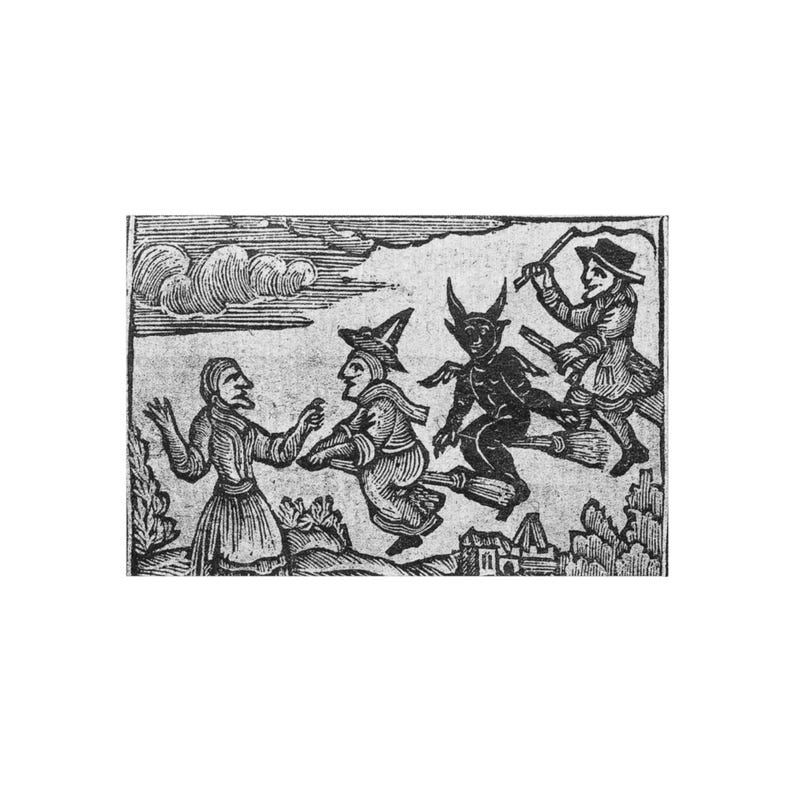 Flying Witches Outdoor Rug | Medieval Woodcut Gothic Doormat, Vintage Occult Porch Rug image 1