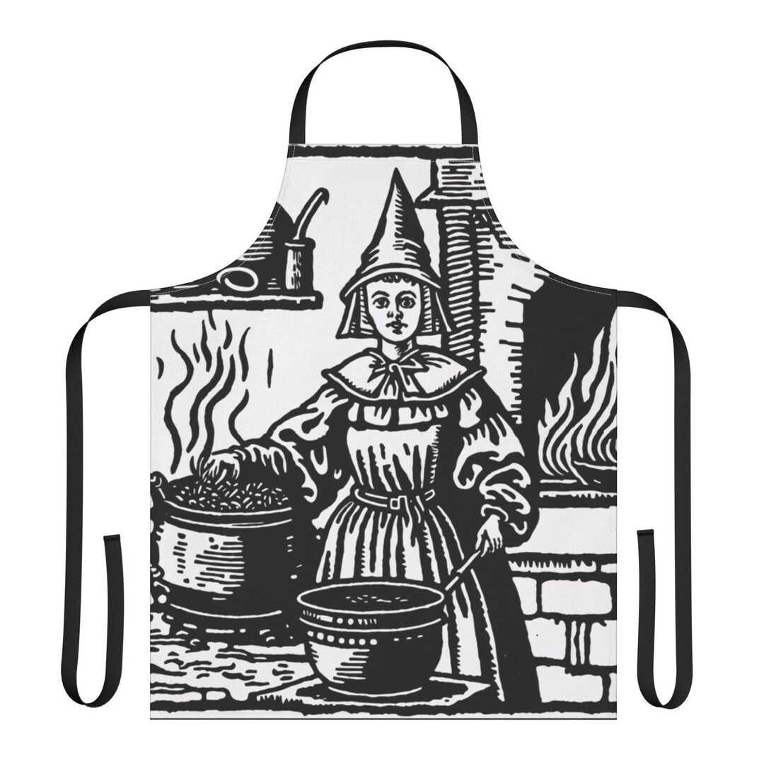 Kitchen Witch Woodcut Apron | Cauldron Illustration, Vintage Witch Chef ...