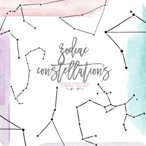 Constellation Signe du zodiaque Clipart, Astrologie Print, Bélier Taureau Gémeaux Cancer Lion Vierge Balance Scorpion Sagittaire Capricorne Verseau Poissons