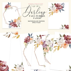Pacote de papel digital floral Borgonha e marinho Boho chique geométrico convite de casamento festa de aniversário cartão de convite de ação de graças fundo JPEG