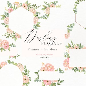 Watercolor Fleurs Clipart, Cadres floraux pêche pour modèle d’invitation de mariage, bordures de fleurs pour sublimation de fond de carte PNG Design