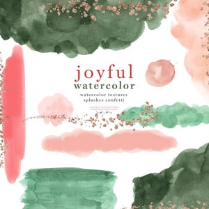 Akwarela Splash Brush Strokes Clipart, Abstrakcyjna świąteczna karta świąteczna Clip Art, Boże Narodzenie Clipart, Cyfrowe tekstury Emerald Green Red PNG