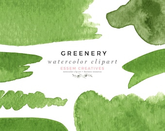 Green Watercolor Clipart, Brush Strokes, Splash, Paint Splatter, Splodge, Circle, Square, Banner, Header, Watercolour Greenery Logo Clip Art