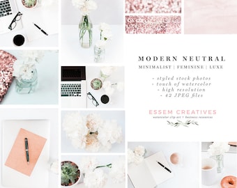 Blush Pink Rose Gold Styled Stock Photography, Social Media Branding, Floral Desktop Stock Photos Kit for Blog, Website Instagram Facebook