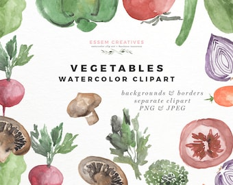 Watercolor Vegetables Food Sublimation Clipart, 5x7 Menu Border, Garden Farm Illustration, Nutrition Veggie Fruit Planner Sticker Logo Brand