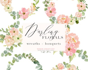 Floral Watercolor Wreath Clipart PNG, Botanical Print, Flower wreath clip art, Menu Cards Wedding Clipart, Place Card Commercial Use Clipart