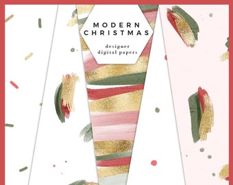 Modern Christmas Digital Paper, Watercolor Holiday Scrapbook Paper, Printable Paper for Christmas, Abstract Art Background  Festive Graphics