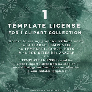Vorlagenlizenz für die Verwendung meiner Grafiken in digital bearbeitbaren Vorlagen auf Templett Corjl PDF usw. & auf Print-on-Demand-Seiten - EIN Clipart