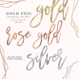 Rose Gold Foil Textur, Gold Foil Hintergrund, Faux Silber Foil Effekt auf Text und Grafiken, Metallic Foil Digital Paper Pack, Kupfer Textur