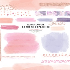 Pink Purple Watercolor Washi Tapes, Watercolor Brush Strokes Textures Clipart, Rose Gold Watercolor Border Header, Glitter Confetti Sticker