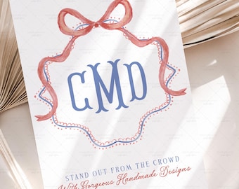 Patriotic Grandmillenial Crest Frame, Preppy Hand Drawn Watercolor Crest Family Monogram Wedding Birthday Sublimation PNG Heat Transfer File