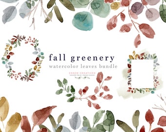 Watercolor Fall Leaves Clipart, Fall Clipart, Autumn Leaf, Thanksgiving Clipart, Wreath Clip Art, Watercolor Clipart,  5x7 Watercolor Border