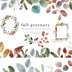 May include: A digital illustration of a watercolor fall leaves bundle. The leaves are in shades of red, orange, yellow, green, and blue. The illustration is perfect for creating fall-themed designs.