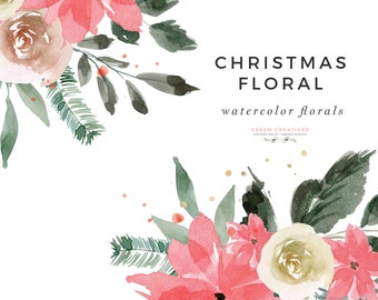 Aquarell Weihnachten Blumen Clipart, Urlaub Clip Art, Weihnachtsstern Clipart, Winter Blumen Clipart, Weihnachtskranz Clip Art festlich Digital