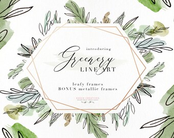 Watercolor Greenery PNG Clipart, Digital Leaf Frame Border Baby Bridal Shower Invitation Geometric Rose Gold Tropical Wedding Botanical Logo