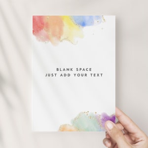 Regenboog bewerkbare lege sjabloon, aquarel Rainbow afdrukbare kaarten, aangepaste teken, Rainbow Card Border sjabloon, Microsoft Word Docx-bestand