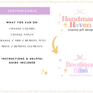 May include: A customisable design template with text that says "Handmade Haven" and "Boutique Bliss". The text is in a colourful, playful font and is surrounded by stars and ribbons. The text also includes the phrases "creative gift design" and "handsewn dresses".