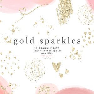 Gold Sparkle Glitter Clipart Overlay, Sublimation PNG Files, Logo Branding, Abstract Gold Foil Confetti Heart Brush Stroke Circle Brush Mark