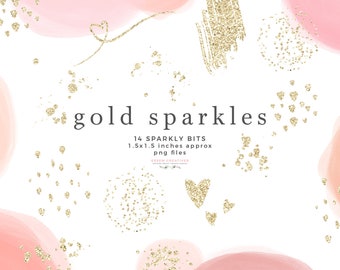 Gold Sparkle Glitter Clipart Overlay, Sublimation PNG Files, Logo Branding, Abstract Gold Foil Confetti Heart Brush Stroke Circle Brush Mark