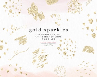 Gold Sparkle Glitter Clipart Overlay, Brush Stroke Sublimation PNG Files, Logo Branding, Accents Confetti Heart Circle Brush Mark Border