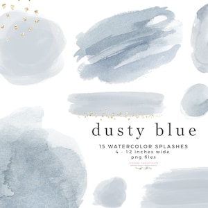 Dusty Blue Watercolor Clipart Texture Shapes Splash Splodge, Watercolor Background Brush Strokes Overlay, Digital Planner Sticker Graphics